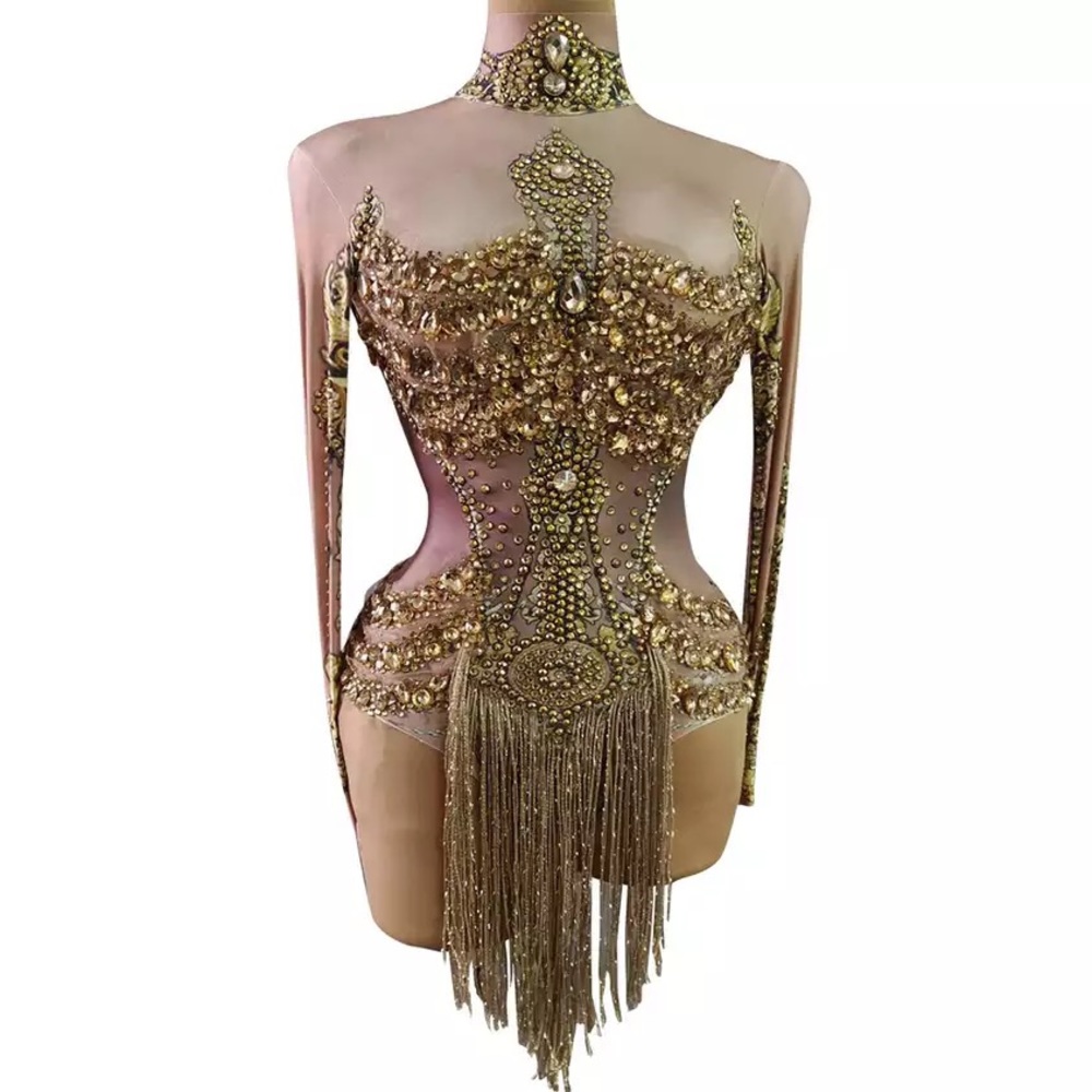 Gold rhinestone embellished leotard